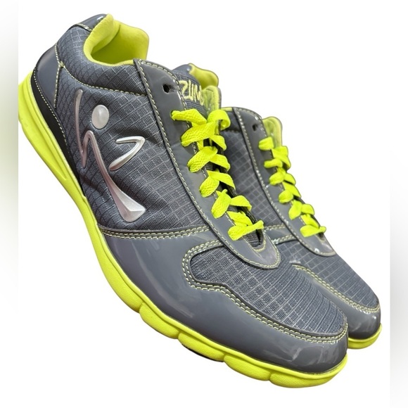 Zumba Fitness Gray Gloss & Volt Yellow Logo Sneakers, Size 9 - Picture 2 of 9